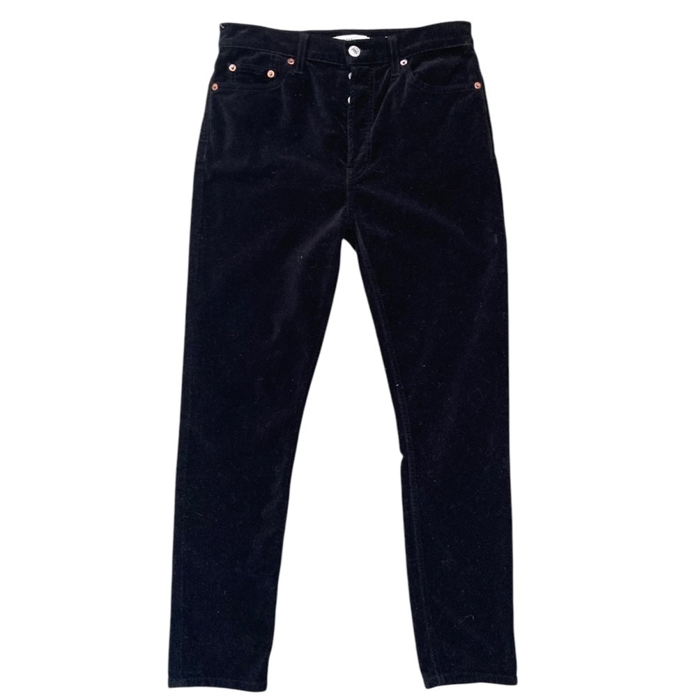 ReDone Originals Velvet High Rise Ankle Pants Button Fly Black size 28 Black